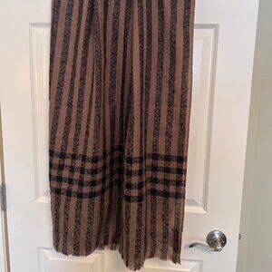 100% Wool Scarf - Black and Brown/Tan  Stripe/Plaid  28" x 80"
